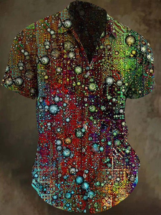 Iridescent Cell Texture Print Casual Short-Sleeve Shirt
