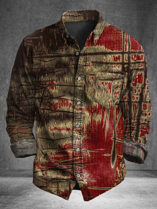 Distressed Textured Print Casual Long-Sleeve Shirt