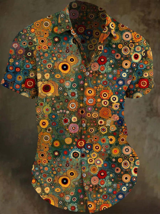 Klimt-Style Cell Print Casual Short-Sleeve Shirt