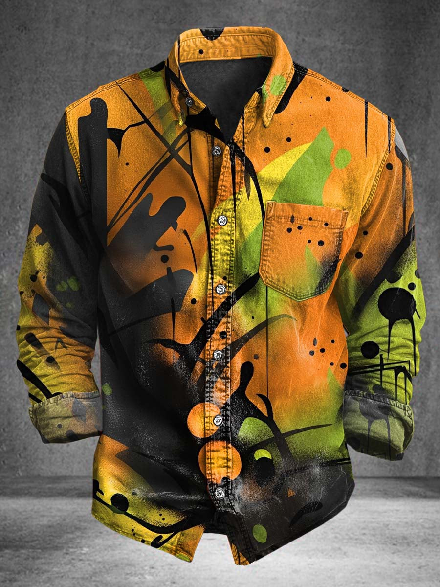 Abstract Ink-Splash Camouflage Print Casual Long-Sleeve Shirt