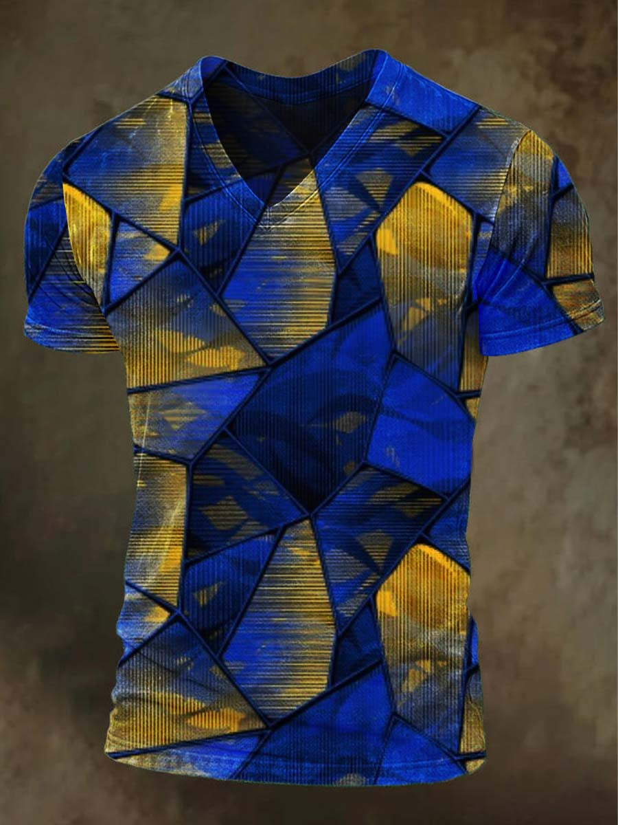 Irregular Geometric Block Print Casual Short-Sleeve T-Shirt