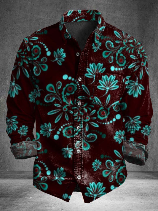 Retro Floral Print Casual Long-Sleeve Shirt