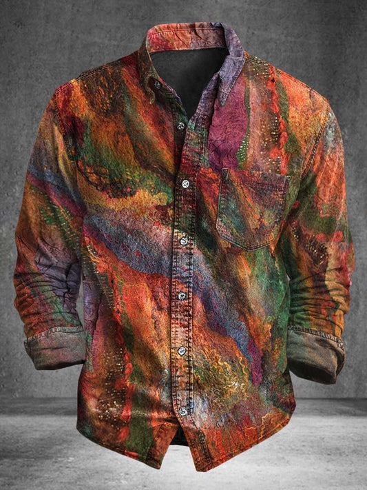 Iridescent Fluid Oil Painting Print Casual Long-Sleeve Shirt