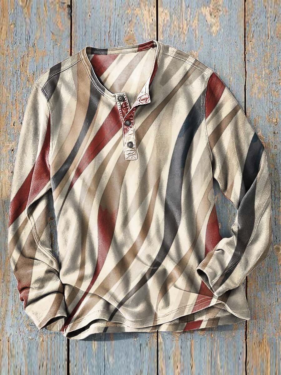 Twill Contrast Print Casual Long-Sleeve Henley Shirt