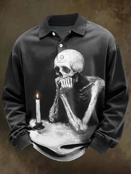 Darkness Art Print Casual Long-sleeve Polo Shirt