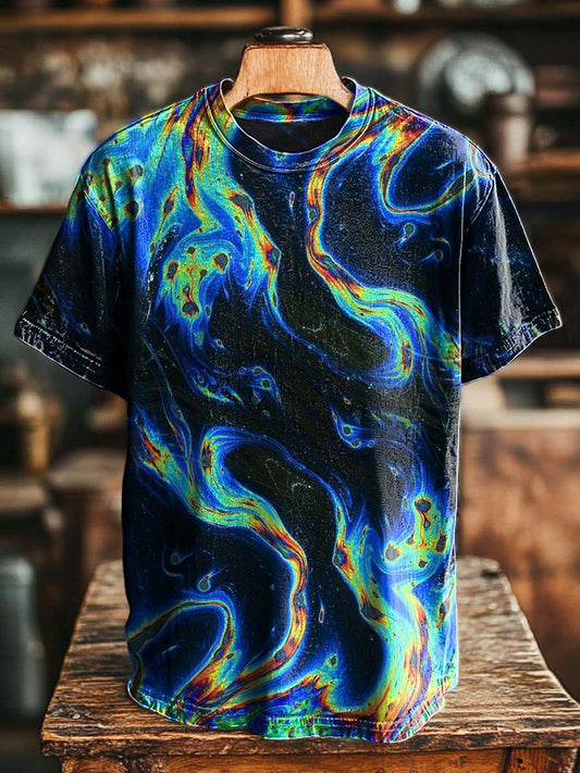 Iridescent Fluid Nebula Print Casual Short-Sleeve T-Shirt