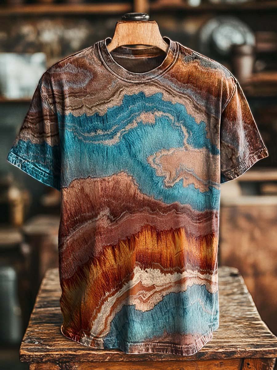 Layered Texture Print Casual Short-Sleeve T-Shirt