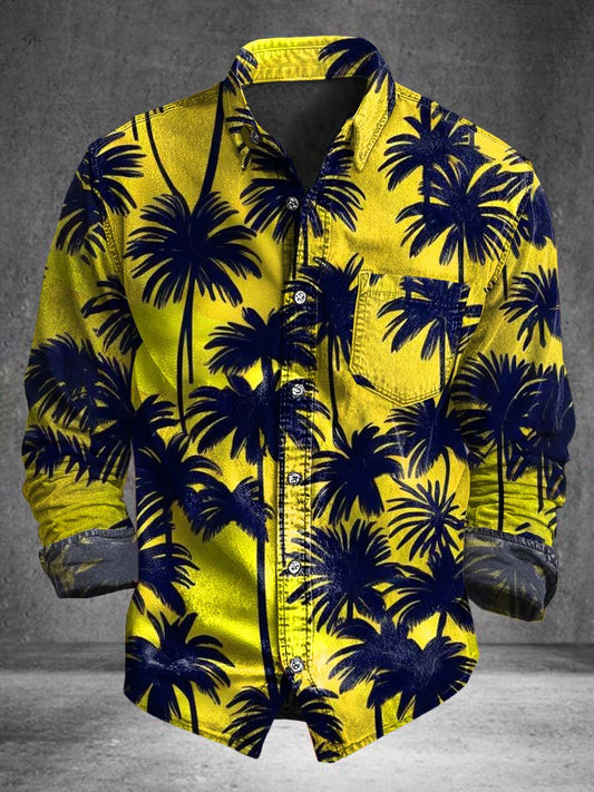 Palm Tree Print Casual Long-Sleeve Shirt
