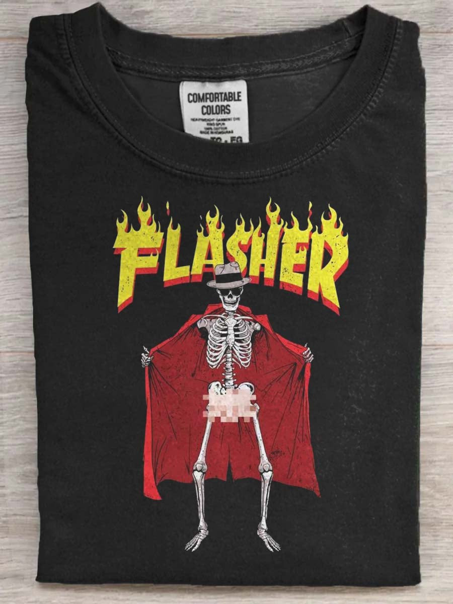FLASHER Skull Print Casual Short-Sleeve T-Shirt