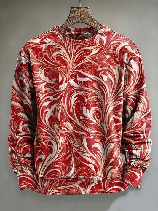 Abstract Red and White Fluid Print Casual Sweatshirt