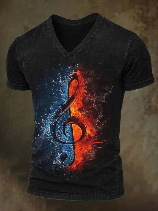 Ice and Fire Notes Print Casual Short-Sleeve T-Shirt
