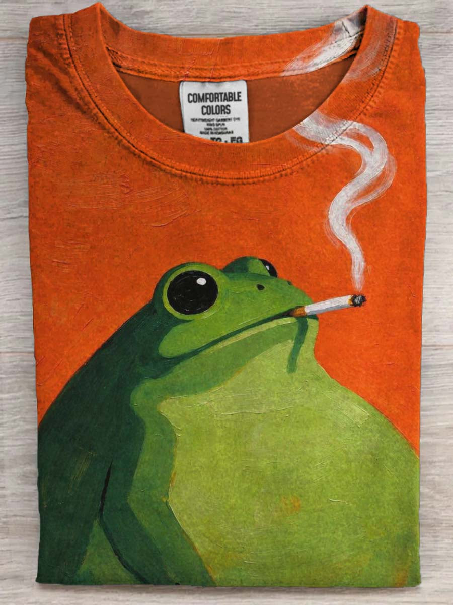 Smoking Frog Print Casual Short-Sleeve T-Shirt