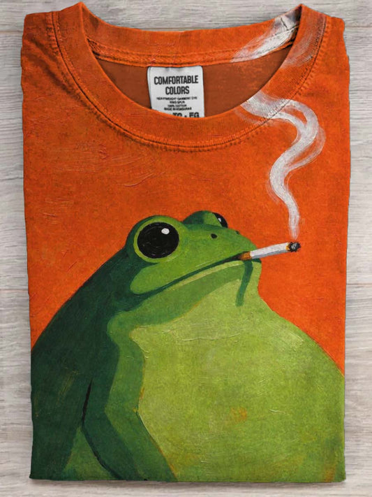 Smoking Frog Print Casual Short-Sleeve T-Shirt