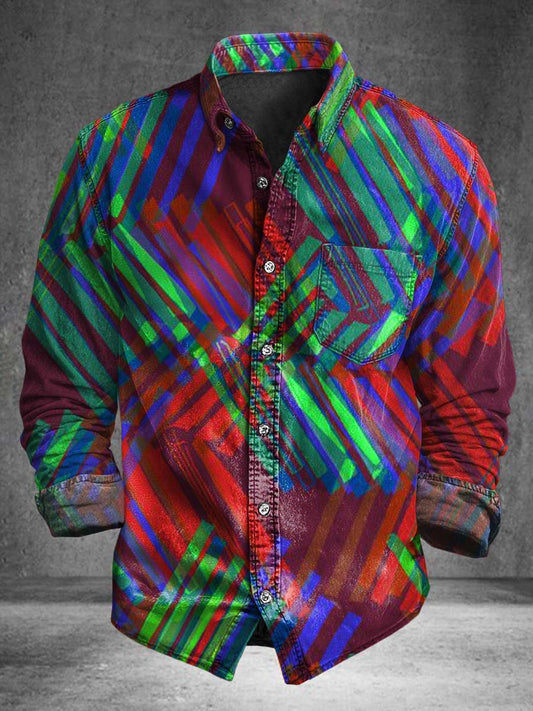 Rainbow Twill Print Casual Long-Sleeve Shirt
