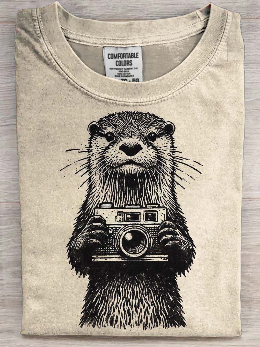 Photographer Otter Print Casual Short-Sleeve T-Shirt