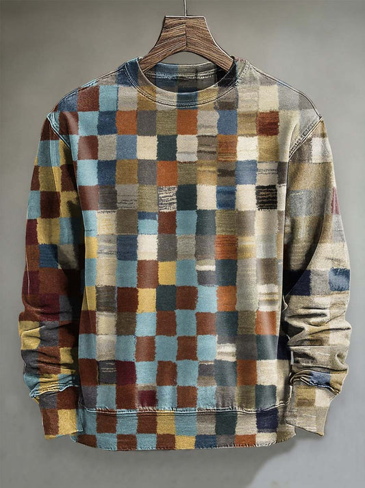 Retro Plaid Print Casual Sweatshirt