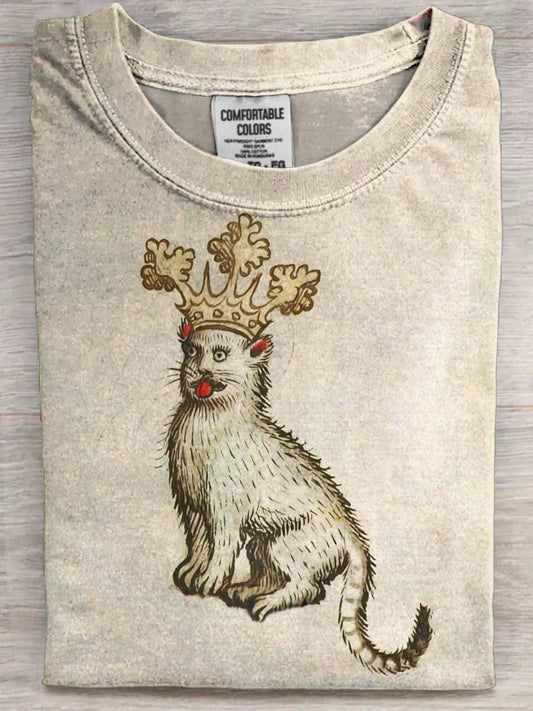 Cat King Print Casual Short-Sleeve T-Shirt