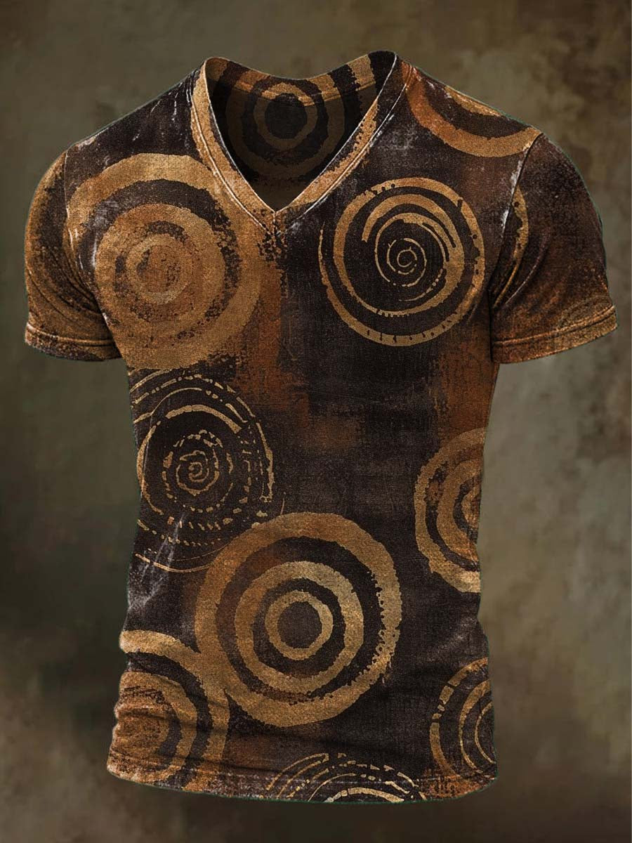 Retro Spiral Print Casual Short-Sleeve T-Shirt