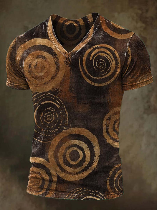 Retro Spiral Print Casual Short-Sleeve T-Shirt