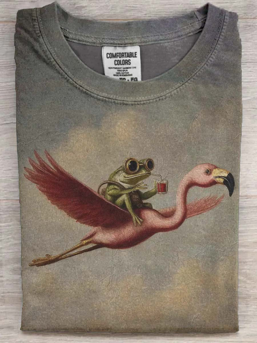 Flamingo Frog Print Casual Short-Sleeve T-Shirt