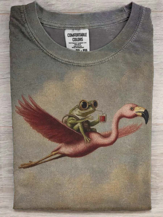 Flamingo Frog Print Casual Short-Sleeve T-Shirt