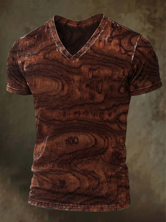 Wood Grain Textured Print Casual Short-Sleeve T-Shirt