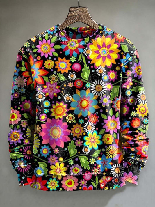 Neon Floral Print Casual Sweatshirt