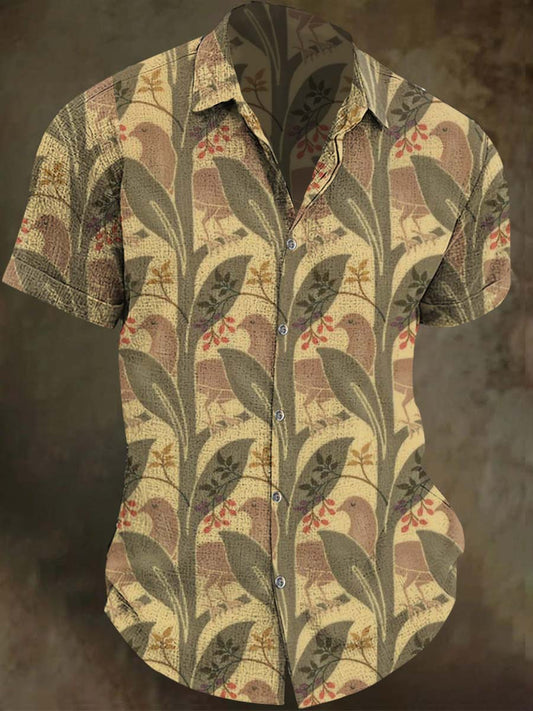 Retro Floral Print Casual Short-Sleeve Shirt