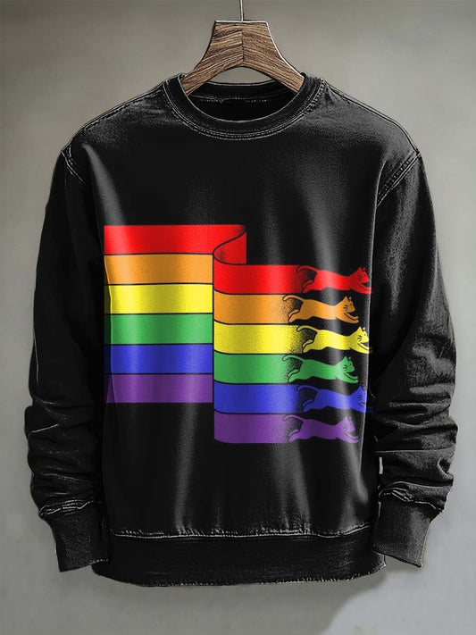 Rainbow Cat Print Casual Crewneck Sweatshirt