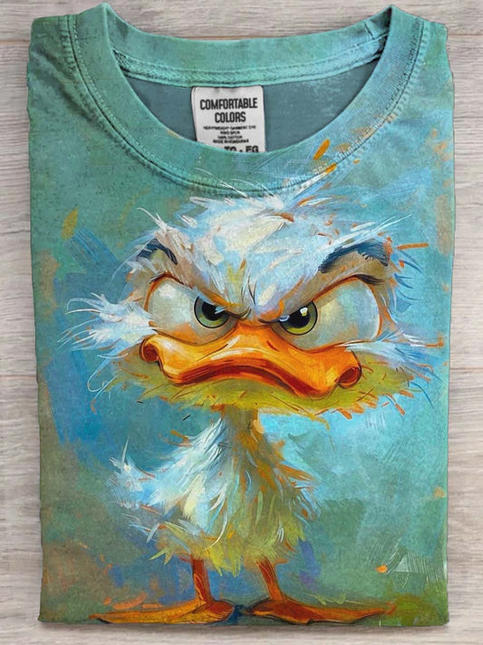 Angry Duck Print Casual Short-Sleeve T-Shirt