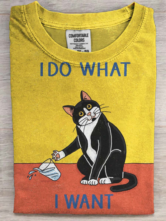 Sassy Cat Print Casual Short-Sleeve T-Shirt