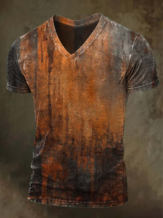 Vintage-Washed Rust Print Casual Short-Sleeve T-Shirt