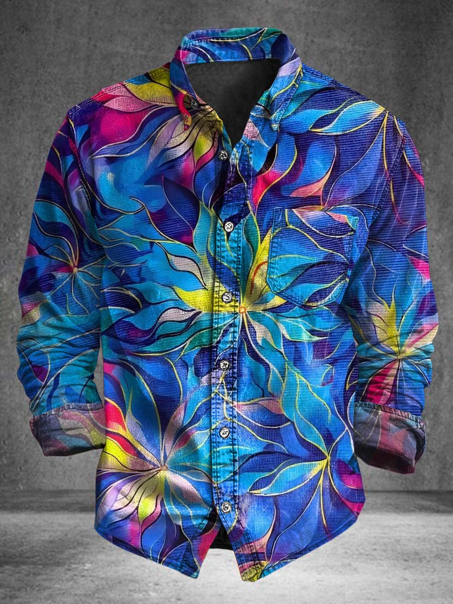 Fantasy Floral Print Casual Long-Sleeve Shirt
