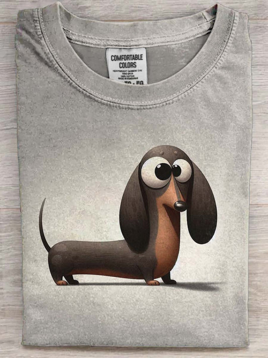 Big-Eyed Dachshund Print Casual Short-Sleeve T-Shirt