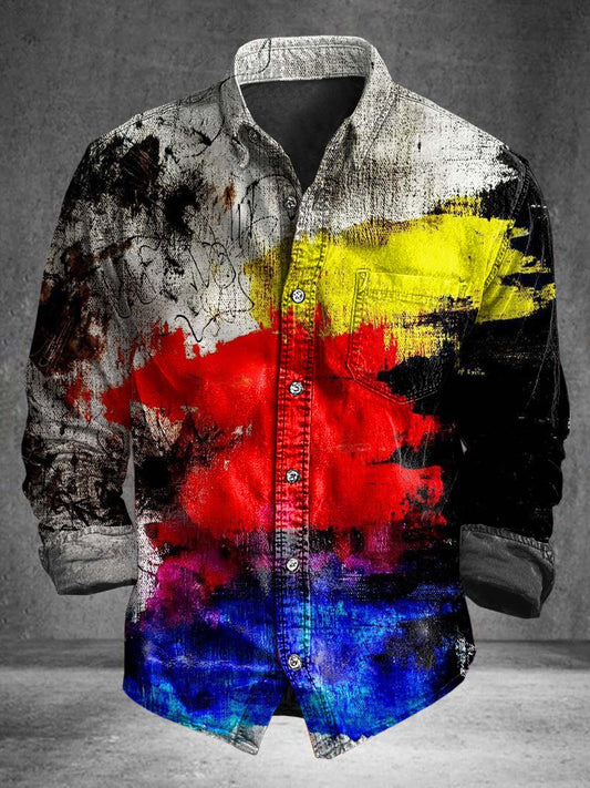 Rainbow Splash Print Casual Long-Sleeve Shirt