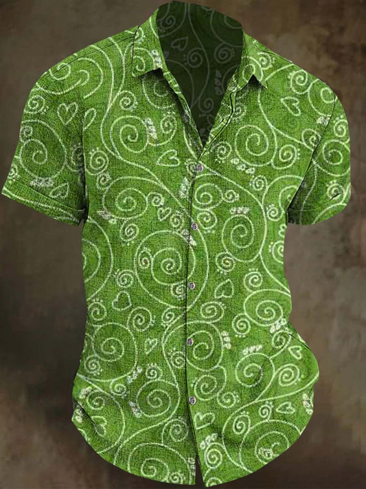 Fresh Scroll Pattern Printed Casual Short-Sleeve Shirt