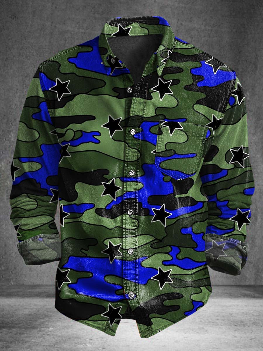 Starburst Camo Print Casual Long-Sleeve Shirt