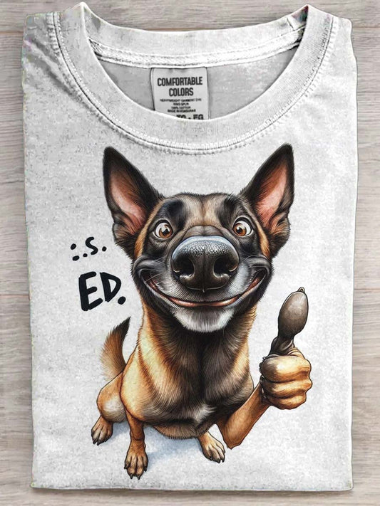 Dog Grinning Print Casual Short-Sleeve T-Shirt