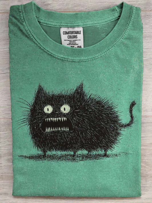 Furry Fierce Cat Print Casual Short-Sleeve T-Shirt
