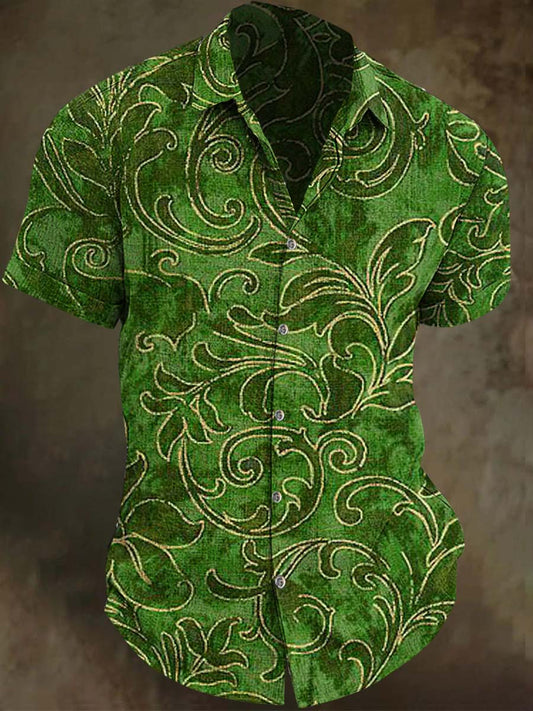 Baroque Vine Print Casual Short-Sleeve Shirt
