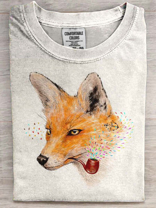Pipe Fox Print Casual Short-Sleeve T-Shirt