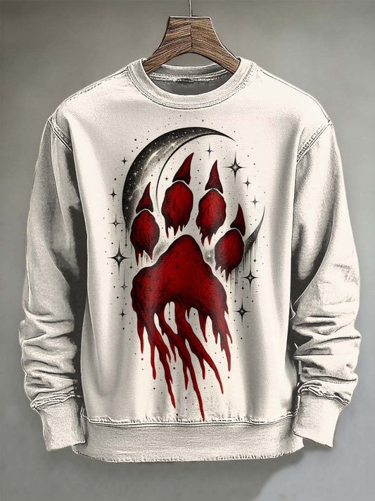 Blood Claw Crescent Print Casual Crewneck Sweatshirt