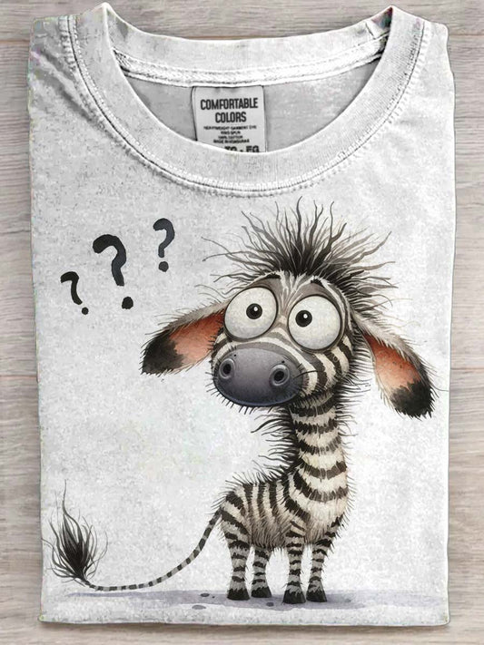 Question Mark Zebra Print Casual Short-Sleeve T-Shirt