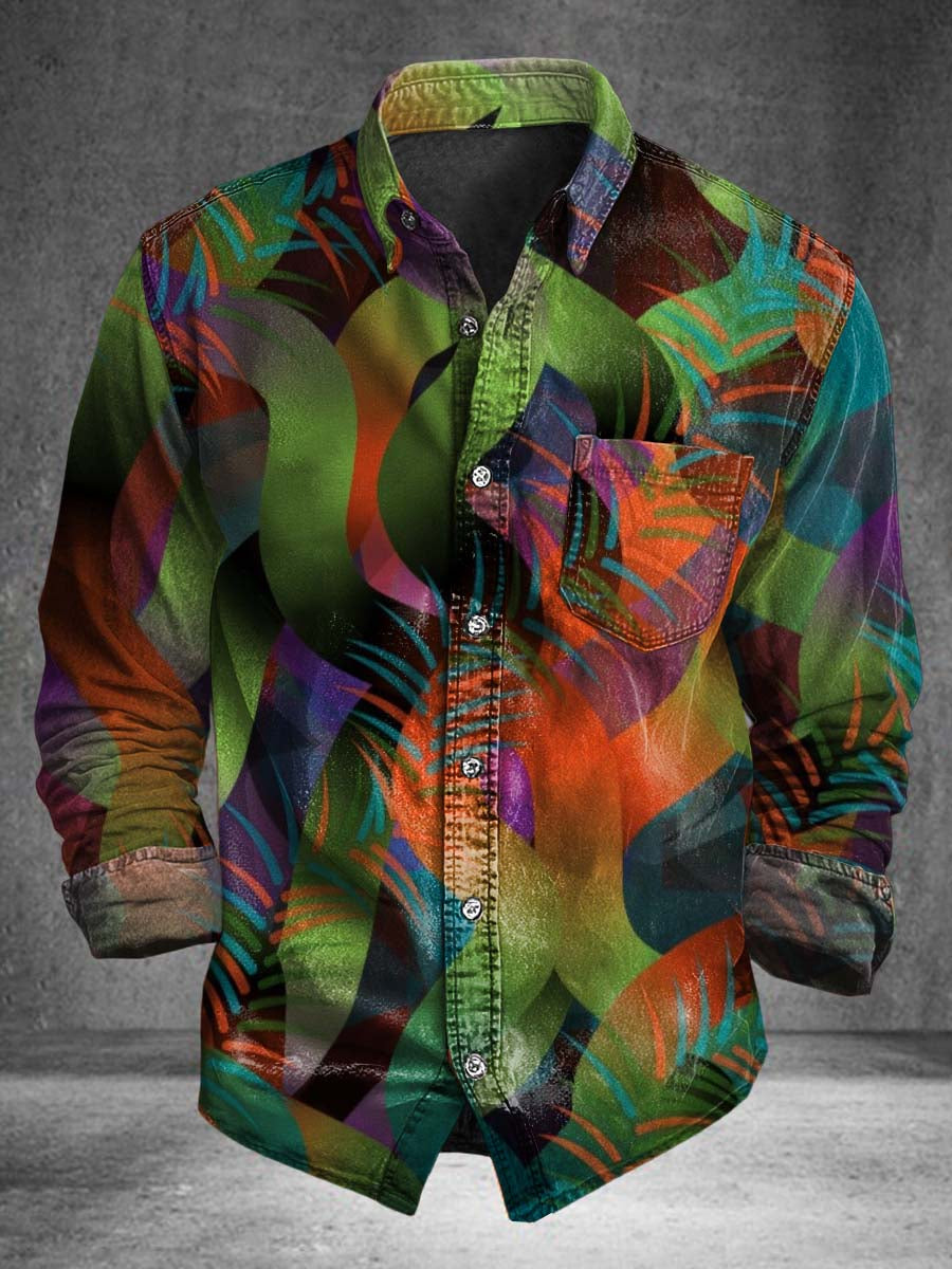Tropical Camouflage Print Casual Long-Sleeve Shirt