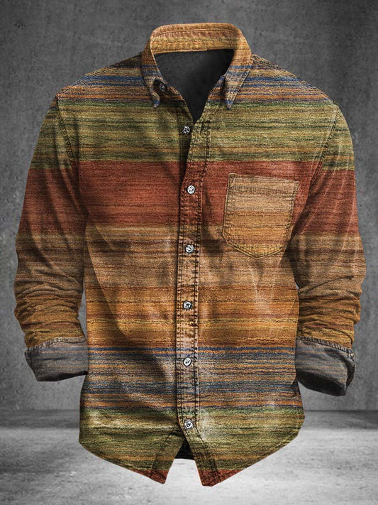 Retro Striped Print Casual Long-Sleeve Shirt