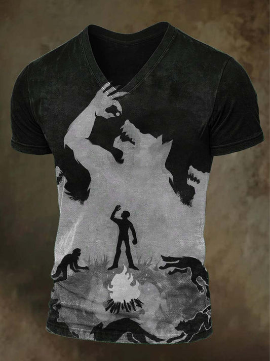 Primitive Campfire Print Casual Short-Sleeve T-Shirt