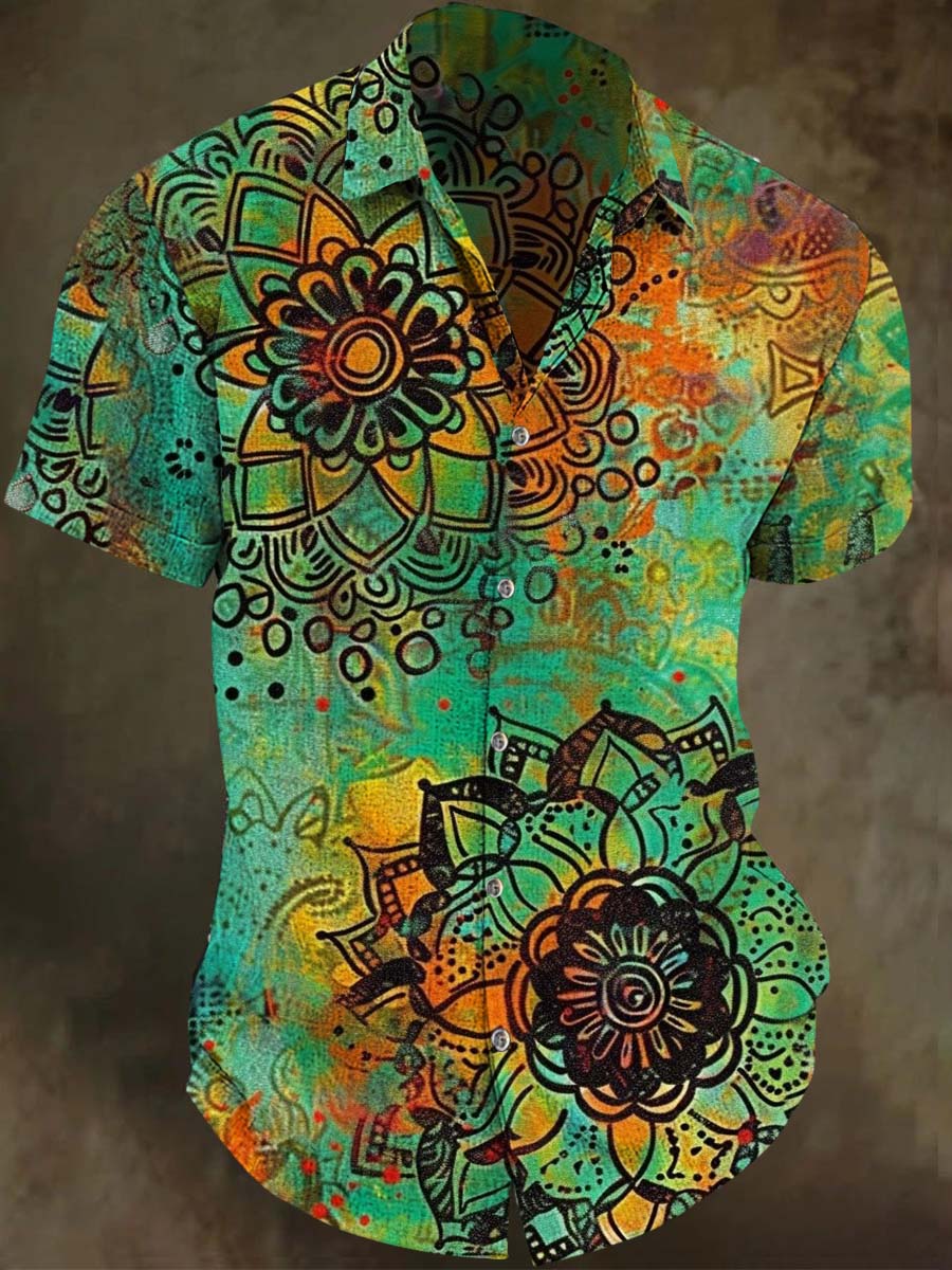 Psychedelic Mandala Print Casual Short-Sleeve Shirt