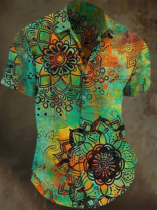 Psychedelic Mandala Print Casual Short-Sleeve Shirt
