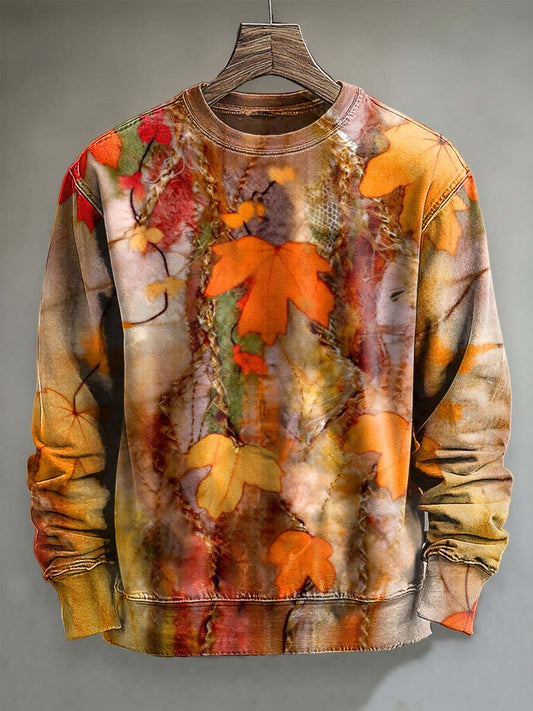 Autumn Leaf Tie-Dye Print Casual Sweatshirt