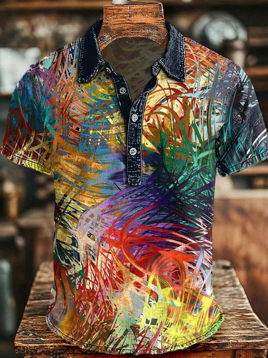 Rainbow Splash Print Casual Short-Sleeve Polo Shirt